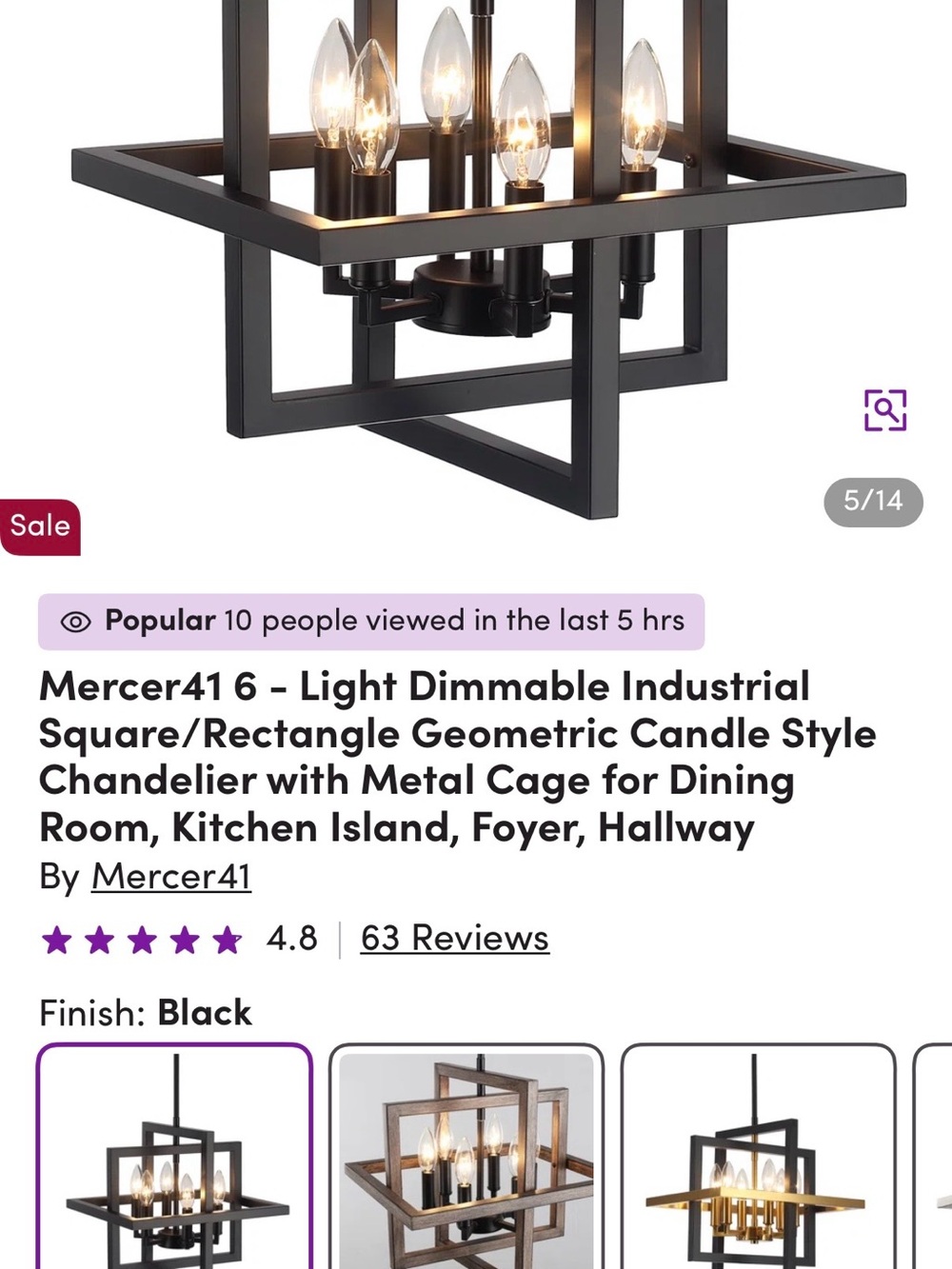 Mercer41 Black Metal Geometric Candle Chandelier